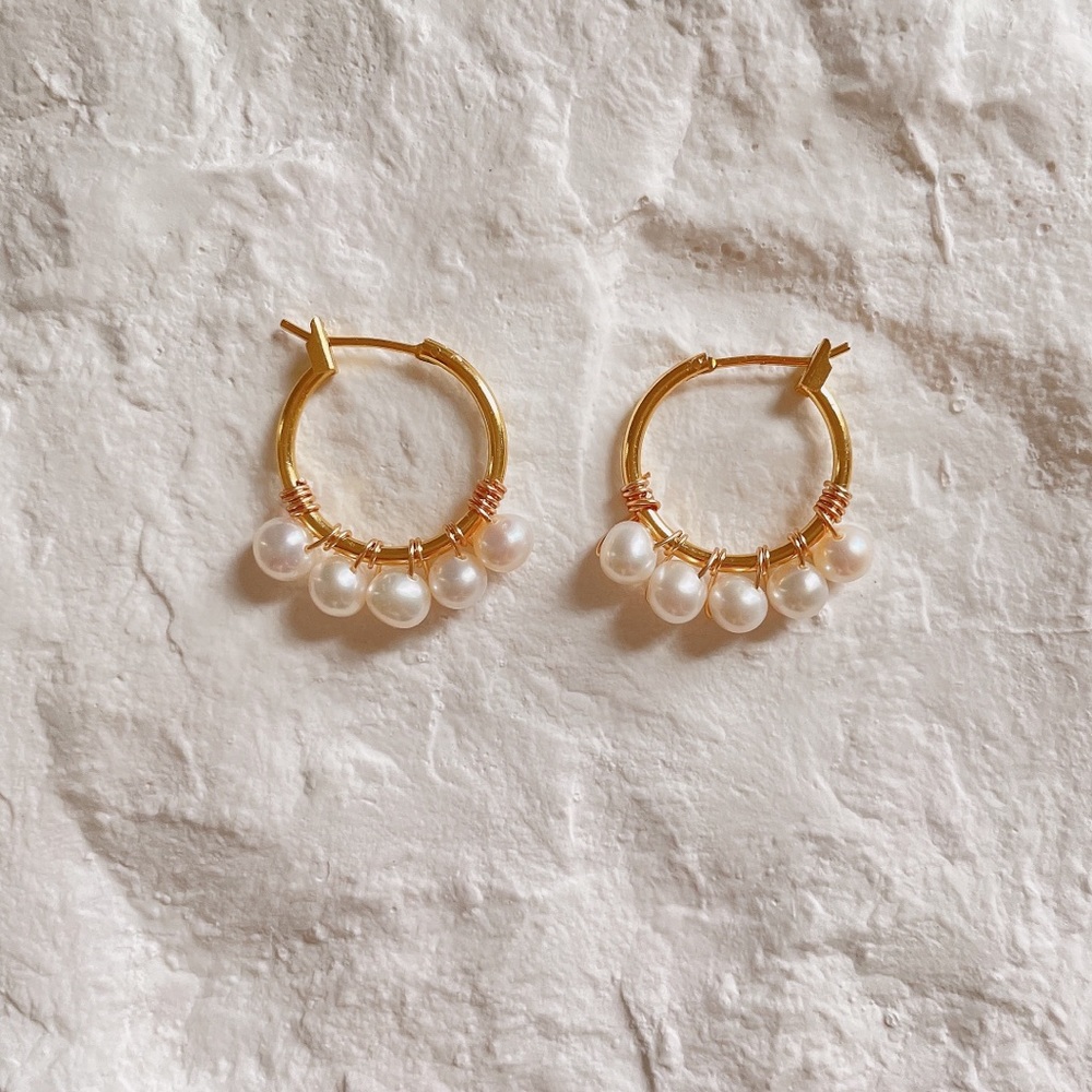 White pearl hoop earrings